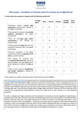 EASA’s answer – Consultation on the fitness check of EU consumer law on digital fairness