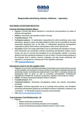 Responsible advertising industry initiatives – repository